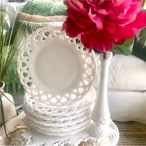 3) Vintage Forget Me Not Reticulated Milk Glass by WESTMORELAND Brunch Plates